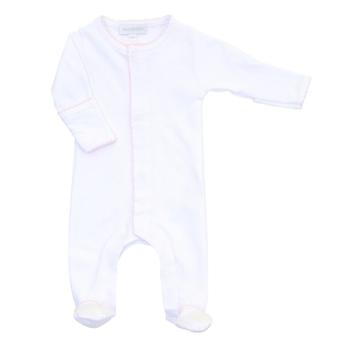 Livi Littles Solid Essentials White Pink Footie - Newborn