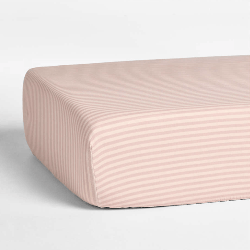 Supersoft Lilac Rose Striped 100% Organic Cotton Gauze Baby Crib Fitted Sheet