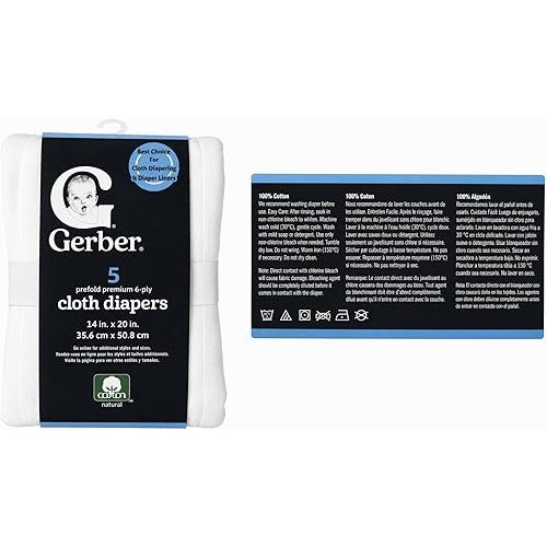 Gerber Prefold Premium 6-Ply Cloth Diapers, 5-Pack