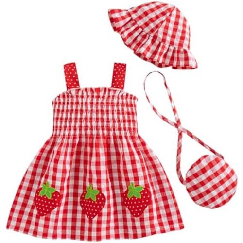 Renotemy Baby Girl Dress Toddler Girl Clothes Summer Outfits Gifts Cotton Sundress Infant Dresses for Girls with Hat and Bag