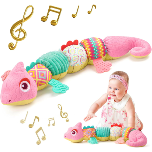 BTEPSGA Infant Baby Musical Stuffed Animal Toys for 0-3-6-12 Months,Multi Sensory Toys with Crinkle and Rattles, Tummy Time Toys for Newborn Boys Girls, Dinosaur