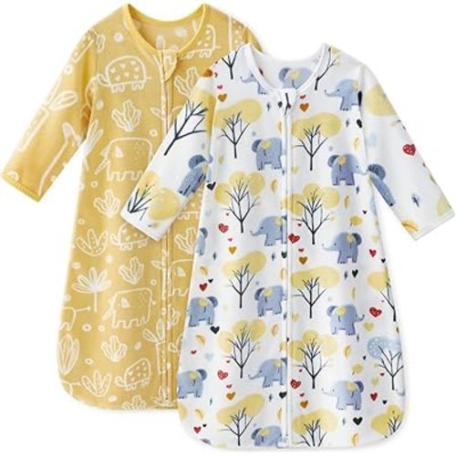 Fleece Baby Sleep Sack 6-12 Months Long Sleeve 1.0 Tog Baby Wearable Blanket Microfleece Sleeping Sack with 2-Way Zipper for Newborn Infant Yellow & White Elephant