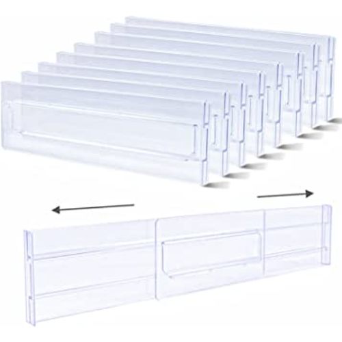 KIKILIE 8 Pack Clear Drawer Dividers, Expandable 11-19'' Dresser Organizers Transparent , for Clothing & Underwear, Plastic Dividers Clothes, (DD5250)