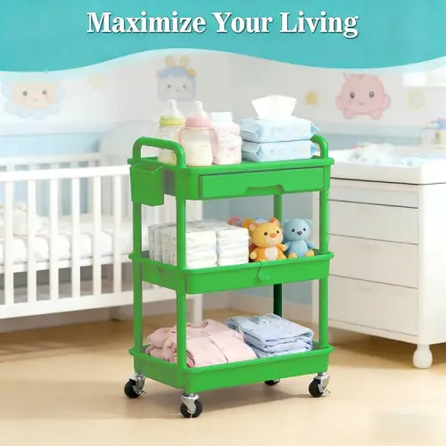 3 Tier Rolling Cart With Drawer, Bathroom Storage Organizer With 2 Lockable Wheels, Multifunctional Rolling Storage Cart For Bathroom, Kitchen, Office, Craft, Makeup, Baby Essentials, White | SHEIN USA