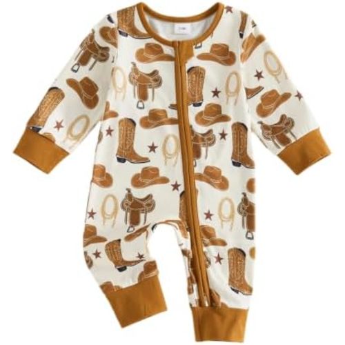 BULINGNA Newborn Baby Boy Girl Western Clothes Long Sleeve Cowboy Jumpsuit