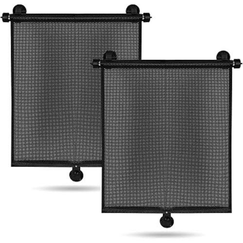 2 Pack Car Side Window Sun Shade - Retractable Car Roller Sunshadewith Reinforced Suction Cups, Drop Down UV Interior Sunshade, Stroller Window Sunshade (15" x 17")
