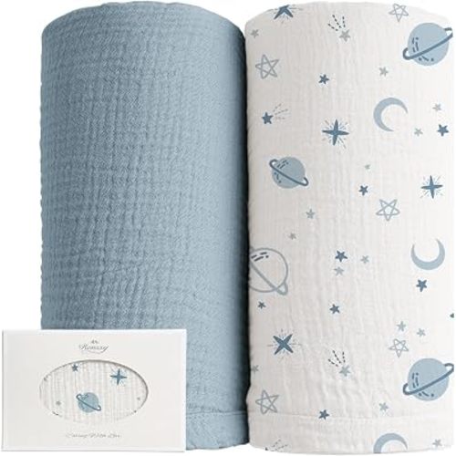 Konssy Muslin Swaddle Blankets, 100% Cotton Receiving Blankets, 47"x 47"