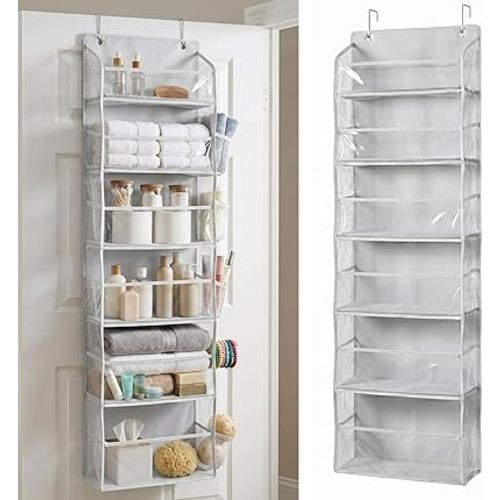 HOMELUX THEORY UPGRADED 6 Tiers Over The Door Organizer Hanging - 100D EXTRA THICK & 50lbs HUGE CAPACITY, 12 Side Mesh Pockets Over The Door Shoe Organizer, Hanging Closet Organizer (Transparent, 1pc)