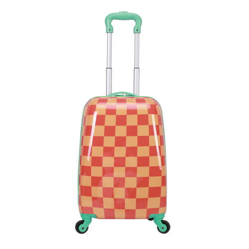 CRCKT Kids Girl 21" Checker Hardside Carry-on Luggage With 360 Spinner Wheels, Exotic Orange, Orange Check