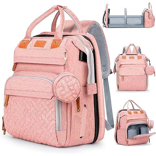 JOYCE Diaper Bag Backpack with Changing Station,Pink | Waterproof 900D oxford with insulated bottle pockets, stroller straps,and pacifier case for travel or daycare