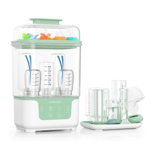 Momcozy Sterilizer and Dryer For 6 Bottles, White/Green