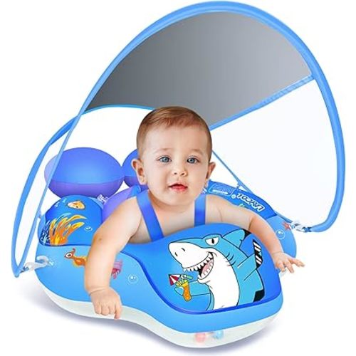 Baby Pool Float with Canopy UPF 50+ Sun Protection, Baby Float with Five Safety Protection Anti-flip Safe,Infants Swimming Floats for Infant 3-36 Months Boys and Girls