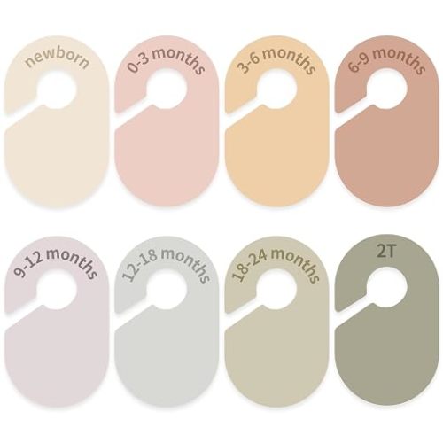 8 Pcs Baby Closet Dividers, Nursery Clothes Organizer | Neutral Baby Clothes Organizer, Baby Nursery Decor Clothes Size Hanger Dividers, Clear Label for Easy Sorting, Fits Most Rods