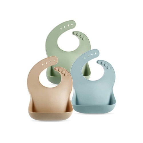 PandaEar Set of 3 Silicone Baby Bibs Waterproof, Soft, Unisex, 10-72 Months (Brown/Blue/Green)