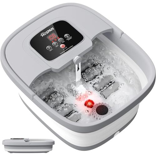 HOSPAN Collapsible Foot Spa, Foot Bath Massager with Heat, Bubble & Massage | 8 Shiatsu Rollers, 95°F-118°F Temp Control, Red Light, Handle, Space-Saving Collapsible Design, for Stress Relief
