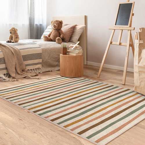 Striped Pastel Nursery Carpet|Colorful Diagonal Lines Rug|Multicolored Kids Room Carpet|Rainbow Inspired Toddler Mat| Playmat for Child Room