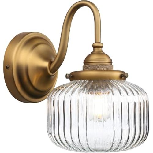 Vintage U-Shaped Wall Sconce 1-Light with Clear Striped Glass Globe Shade Indoor Hardwired Wall Mounted Lamp Fixture