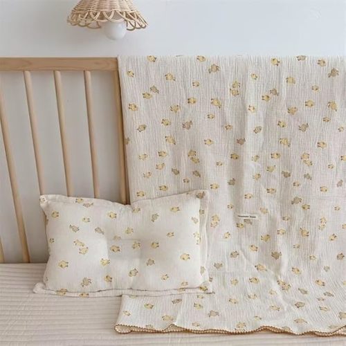 BuLuTu Cute Duck Pattern Baby Blanket Muslin Toddler Quilt Blankets Boys Girls Breathable Cotton Baby Bedding Thin Nursery Blanket for Summer, Shower Gift, 47"x51"