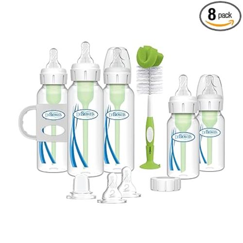 Dr. Brown's Natural Flow Anti-Colic Options + Narrow Bottle to Sippy Gift Set with Soft Silicone Sippy Spout, Removable Silicone Handles, Travel Cap and Bottle Brush