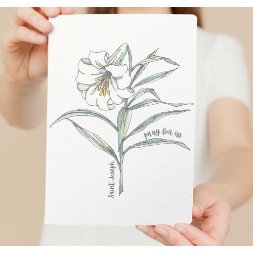 Saint Joseph White Lily Print: Catholic Gift, Wall Art