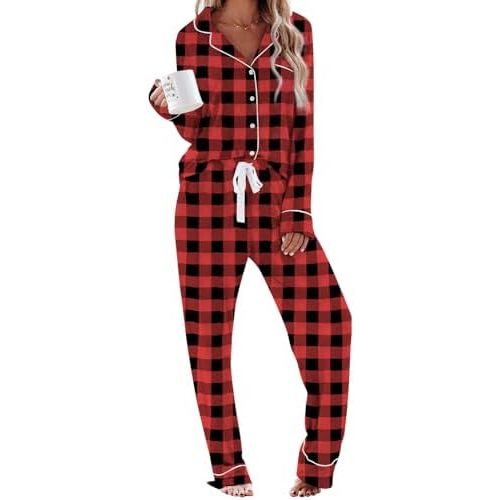 Aamikast Women's Pajama Sets Long Sleeve Button Down Sleepwear Nightwear Soft Pjs Lounge Sets