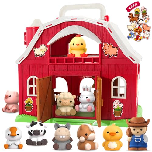 Toddler Barn Farm Animals Playset Toys For Boys And Girls 1 2 3 Years Olds | Barn Toy With Farm Animal,Educational Montessori Toys, Pretend Playset Toy, Christmas Birthday Gift For Toddler Baby