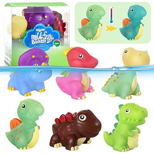 No Hole Dinosaur Bath Toys - Color Change Bath Toys for Toddlers, Fun Water Pool Bathtub Toys for Boys & Girls (6pack)
