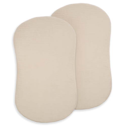 HALO BassiNest Fitted Sheets, Organic Cotton Muslin Bassinet Sheets, Oat, 30" x 18", 2 Pack