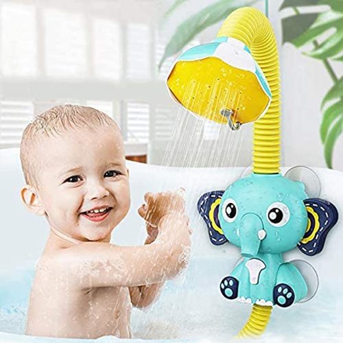 SUNWUKING Baby Bath Toys Electric Shower - Bath Shower Head for Kids Sucker Electric Shower Rain Head Kids Bathing Time Toddlers Game Elephant Animal Toy 4 X 1.5V AAA Required (Not Included)
