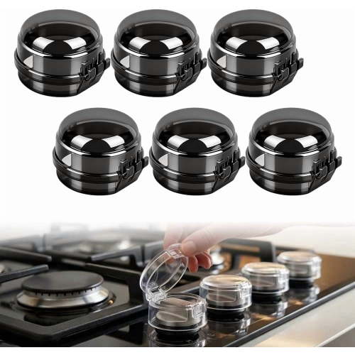 Stove Knob Safety Covers, 2026 New 8 Pack Universal Gas Stove Knob Covers, Heat Resistant Oven Knob Locks for Child Safety, Prevents Accidental Activation (Black (6PCS))