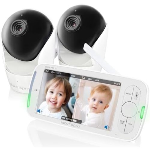 Infant Optics DXR-8 PRO SS (Split-Screen), Patented Simultaneous Dual Audio (SDA), 5” HD Video Baby Monitor with 2 Cameras, Patented A.N.R., No WiFi, Pan Tilt Zoom, Hack-Proof