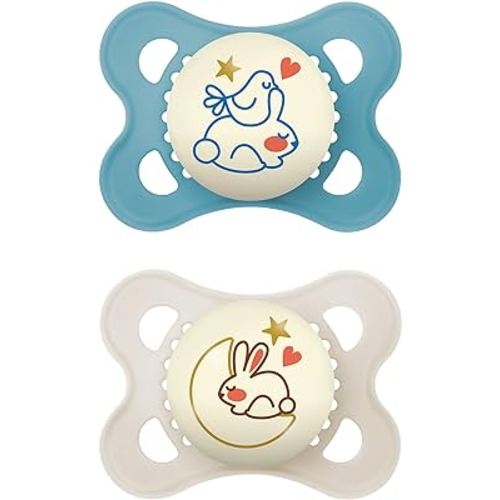 MAM Night Pacifiers 0-6 Months, Best for Breastfed Babies, Glow in the Dark, Baby Boy, 2 Count