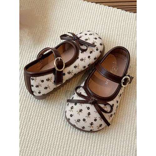 1 Pair Girls' Shallow Mary Jane Shoes With Small Floral Design, Casual Bow Decor, Fashionable Flat Shoes, Anti-Slip, Breathable, Comfortable, Non-Stuffy, Anti-Kick, Suitable For Baby Walking, Toddler Learning To Walk, Indoor/Outdoor Play, Stage Performanc