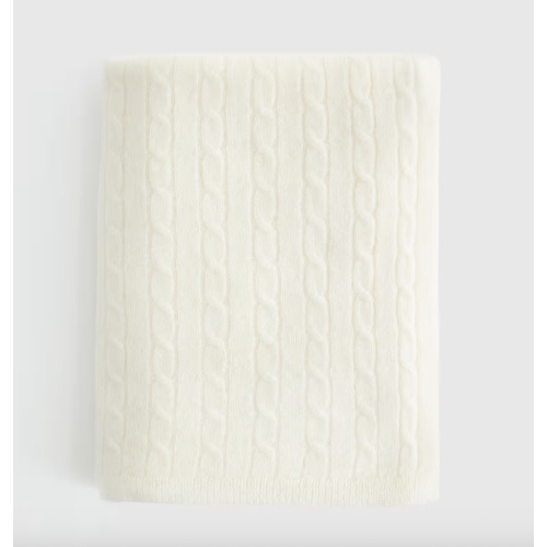 Mongolian Cashmere Cable Knit Baby Blanket (Ivory)