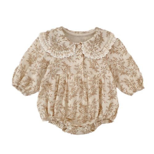 Baby Girl Vintage Floral Romper Lace Peter Pan Collar Long Sleeve Bodysuit Cute Jumpsuit One Piece Outfit