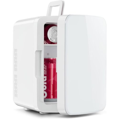 OSTBA 10L Mini Fridge, 10 Liter/15 Cans Mini Fridge for Bedroom, 110V AC/ 12V DC Thermoelectric Cooler and Warmer, Portable Mini Fridge for Skincare, Makeup, Drink, Car, Office, Bedroom, Dorm, White
