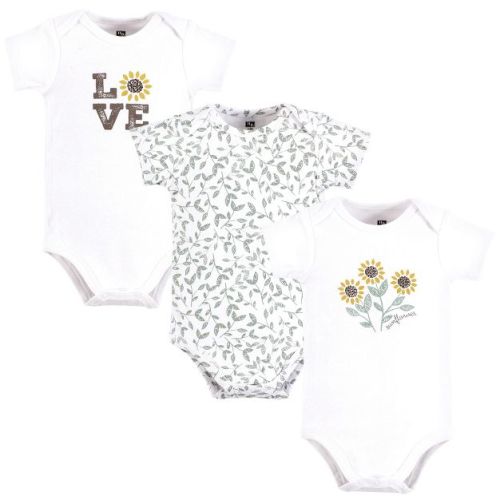 Hudson Baby Infant Girl Cotton Bodysuits, Sunflower Love, Newborn