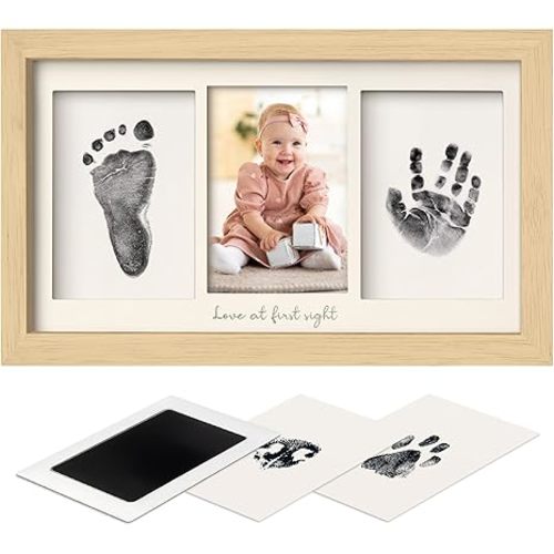Inkless Hand and Footprint Kit, Boy, Girl, Newborn Keepsake - No Mess Ink Pad for Baby Handprint, Clean Touch Paw Print Kit for Dog Picture Frame, Personalized Baby Christmas Shower Gifts (Ash Wood)