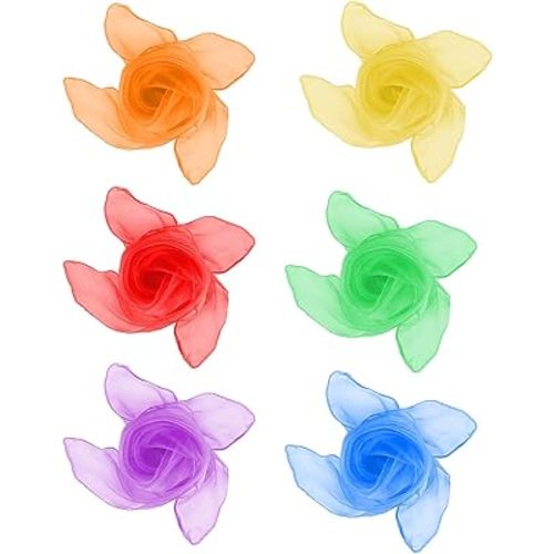 vivinin Play Silks 6P, 24 x 24 Inch Juggling Scarves for Kids Play, Unisex 6 Colors Square Play Scarves for Toddlers and Children, Magic Tricks Performance, Movement Dance Playsilk