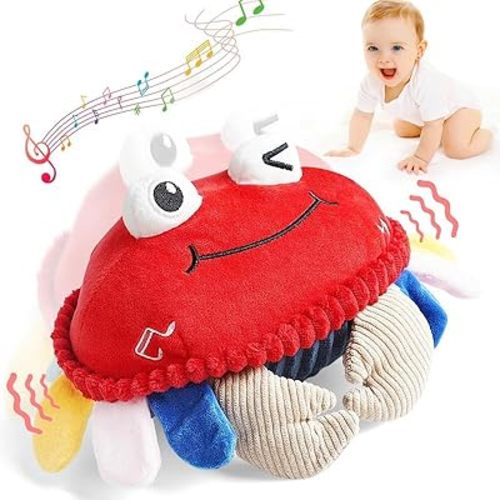Baby Toys 12-18 Months, MATJEPAW Musical Crawling Crab Plush Toy, Dancing Moving Bouncing Educational Sensory Toy for Infants, Tummy Time Toy for Toddlers 1-3, Birthday Gifts for Infants