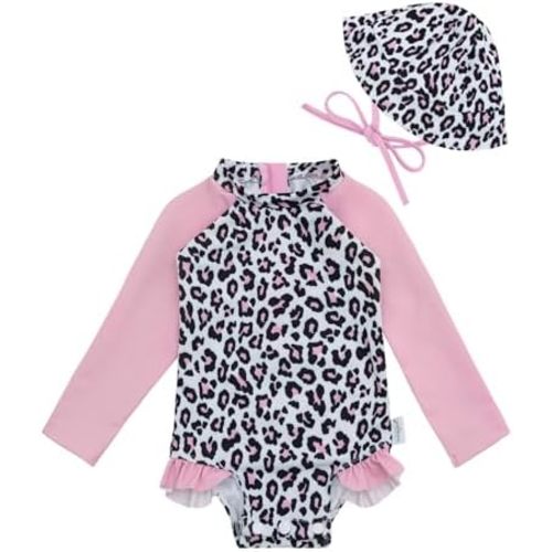 babygoal Baby Girls Long Sleeve One Piece Rash Guard Swimsuit with Zipper, UPF 50+ Sun Protection