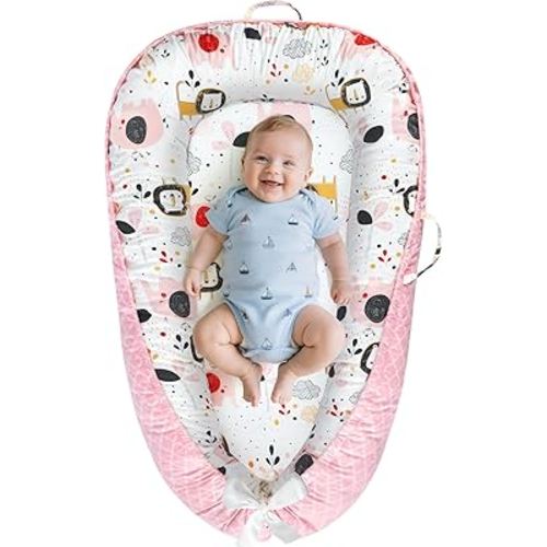 Baby Lounger - Baby Lounger for Newborn 0-24 Months, Breathable and Soft Cotton Cover Baby Nest, Portable Cozy Tummy Time Lounger for Home and Travel, Ideal Baby Essentials & Shower Gifts