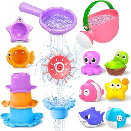 12 PCS Baby Bath Toys, Pool Toys for Toddlers 1-3, Hole Free Water Toys