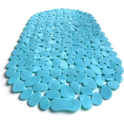 “Pebbles” Non-Slip Bathtub & Shower Mat 27”x14” Oval - Non-Toxic - Safe, Clean, Machine-Washable, Superior Grip & Drainage, Vinyl, for Smooth Floors ONLY, Opaque Aqua