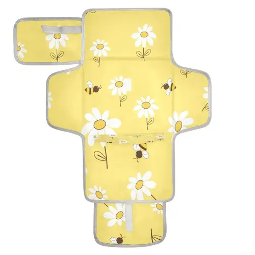 Daisy Flower Flying Bees Baby Portable Changing Pads Yellow Cute Floral Newborn Diaper Changing Mat Reusable Diaper Changing Station for Baby Toddlers Girls Boys Shower Gifts