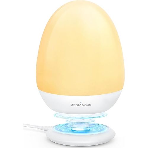 MediAcous Night Lights for Kids Room, Egg Light for Nursery with Stable Charging Pad, Dimmable Baby Night Light with 1H Timer & Touch Control, ABS+PC LED Egg Night Light for Breastfeeding, Up to 200H