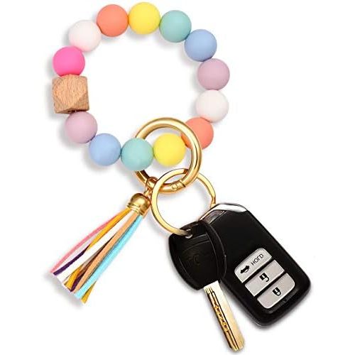 NVENF Silicone Key Ring Bracelet Beaded Wrislet Keychain Portable House Car Keys Ring Holder