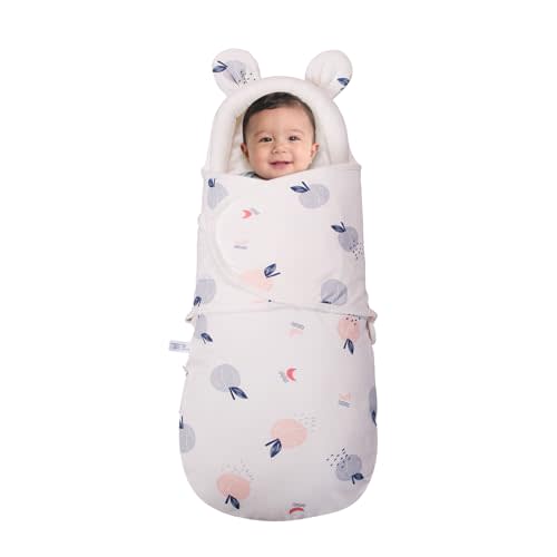 Newborn Baby Swaddle Blanket with Bear Ears, Soft Breathable Wrap for 0-6 Months, Easy Change Receiving Blanket, All-Season Nursery Gift, Sweet Peach Print
