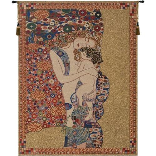 Gustav Klimt Mother and Child Vintage Tapestry Wall Hanging 21 x 18 in