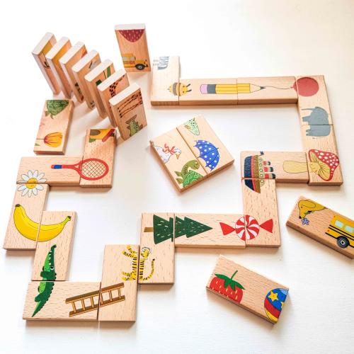 Game for Toddlers – Wooden Animal Domino Puzzle – Back to School Montessori Toy – Gift for Kids 2 3 4 5 - Montessori Brain Puzzle
